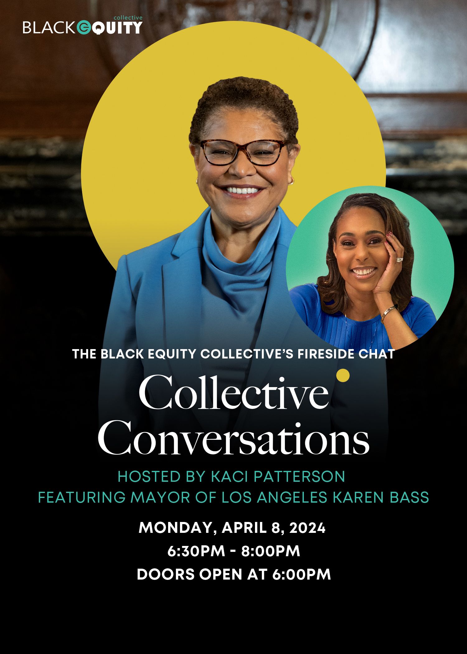 Collective Conversations event flyer featuring Mayor Karen Bass