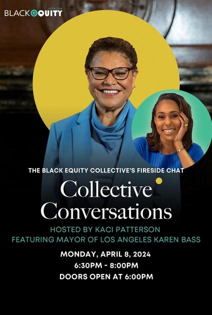 Collective Conversations event flyer featuring Mayor Karen Bass