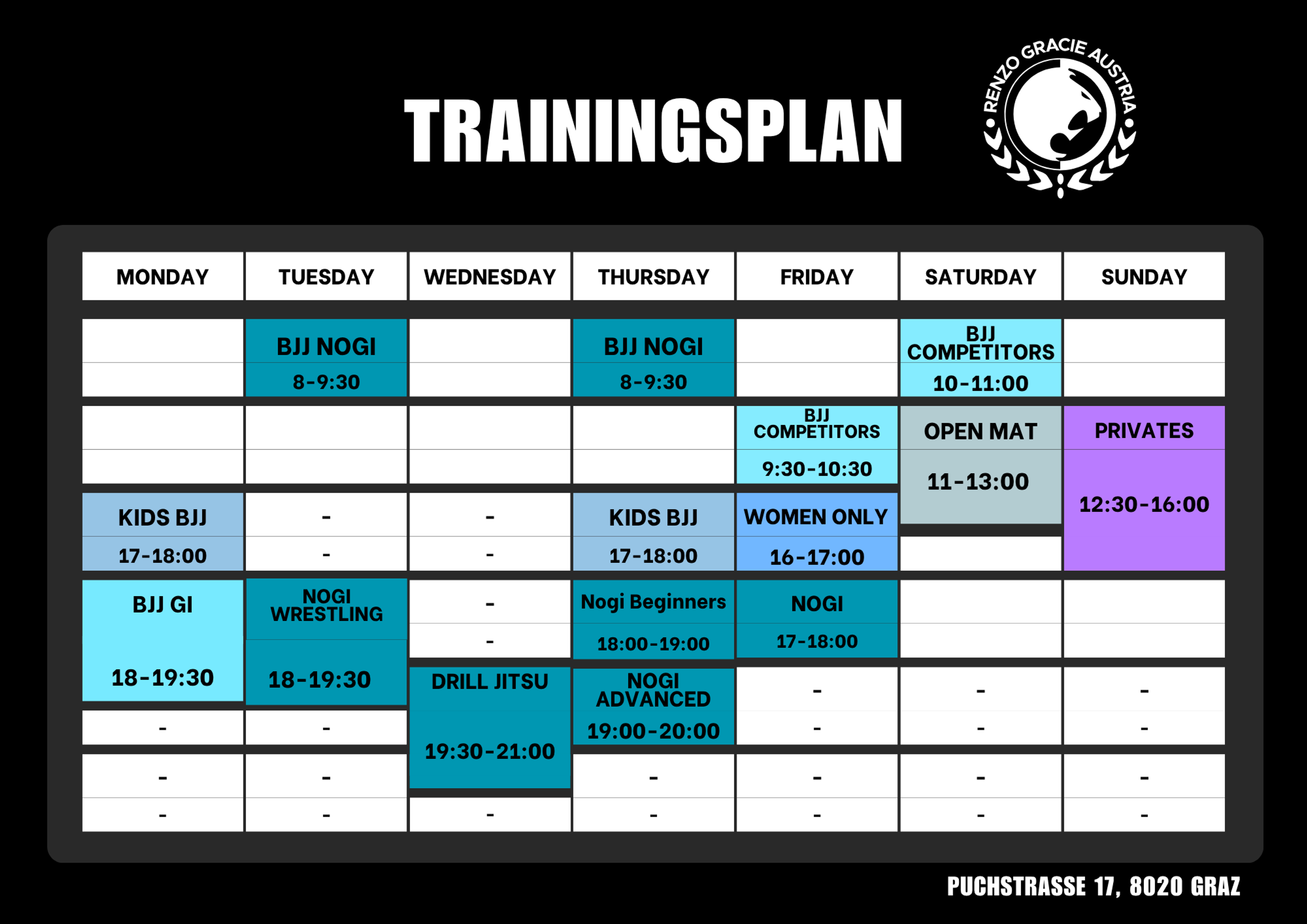 Training bei Renzo Gracie Austria – Brazilian Jiu-Jitsu (BJJ) in Graz, Österreich.