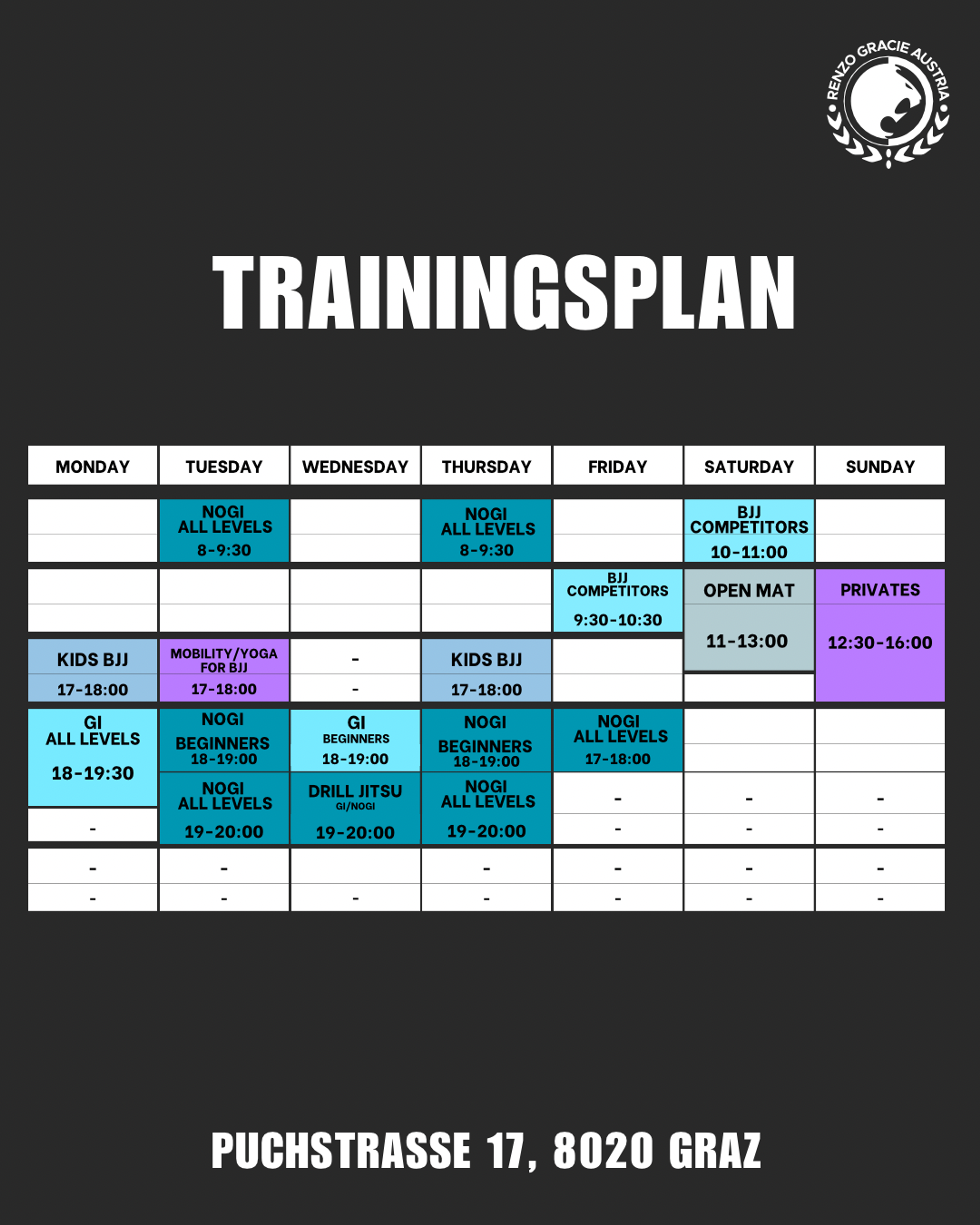 Training bei Renzo Gracie Austria – Brazilian Jiu-Jitsu (BJJ) in Graz, Österreich.