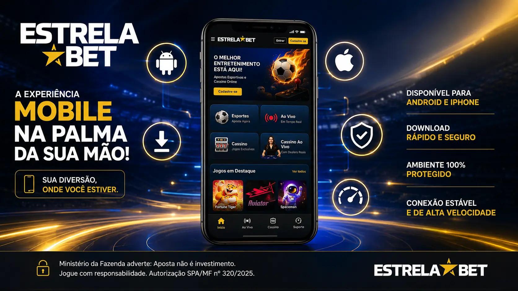 Smartphone exibindo a versão mobile da plataforma EstrelaBet.