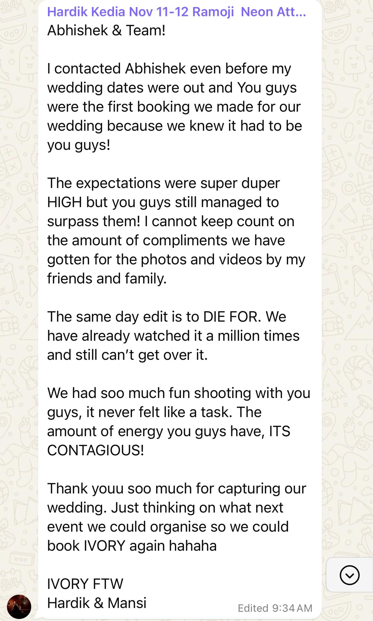 Client testimonial screenshot