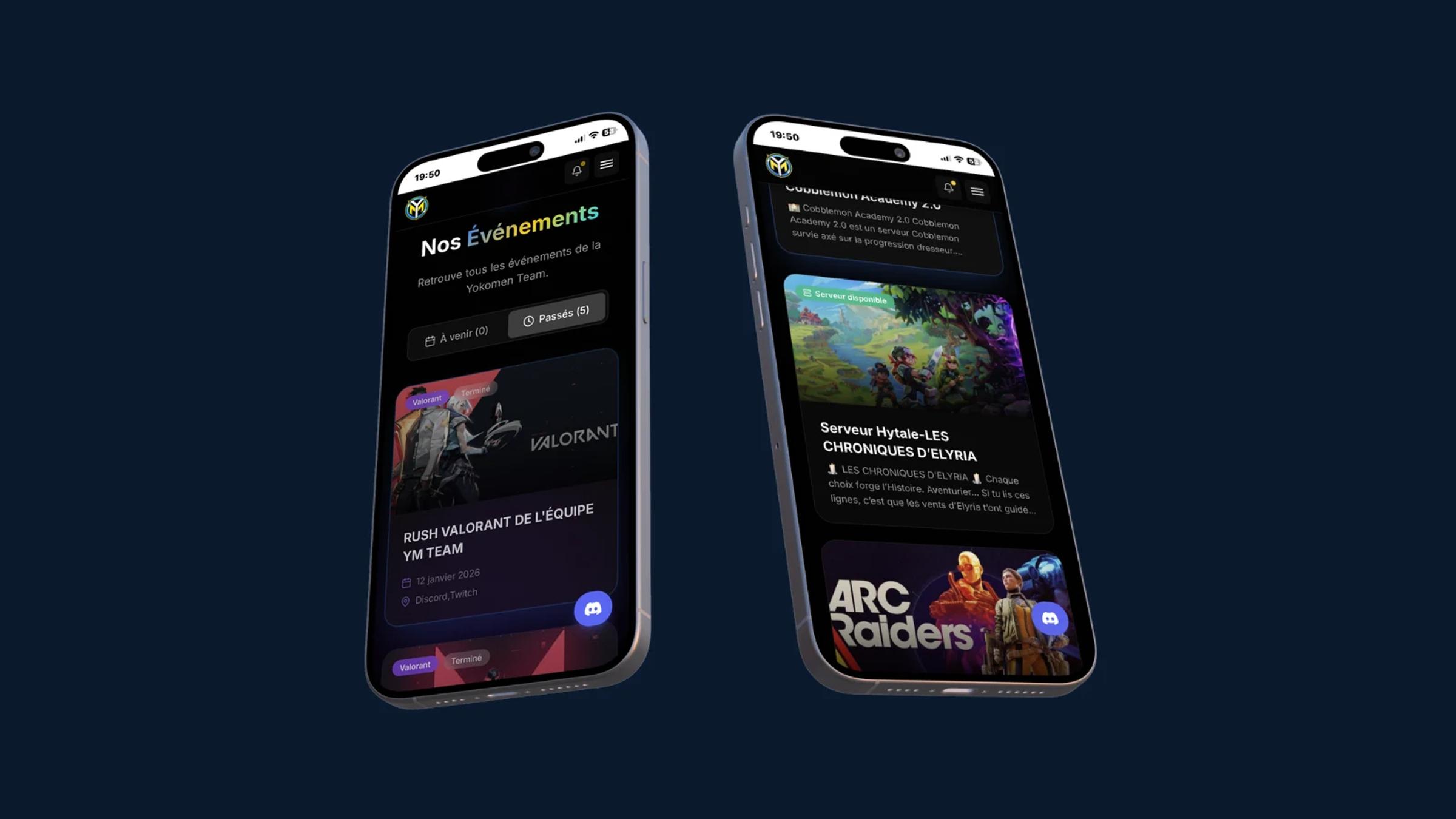 Le site sur mobile : événements et serveurs de la communauté