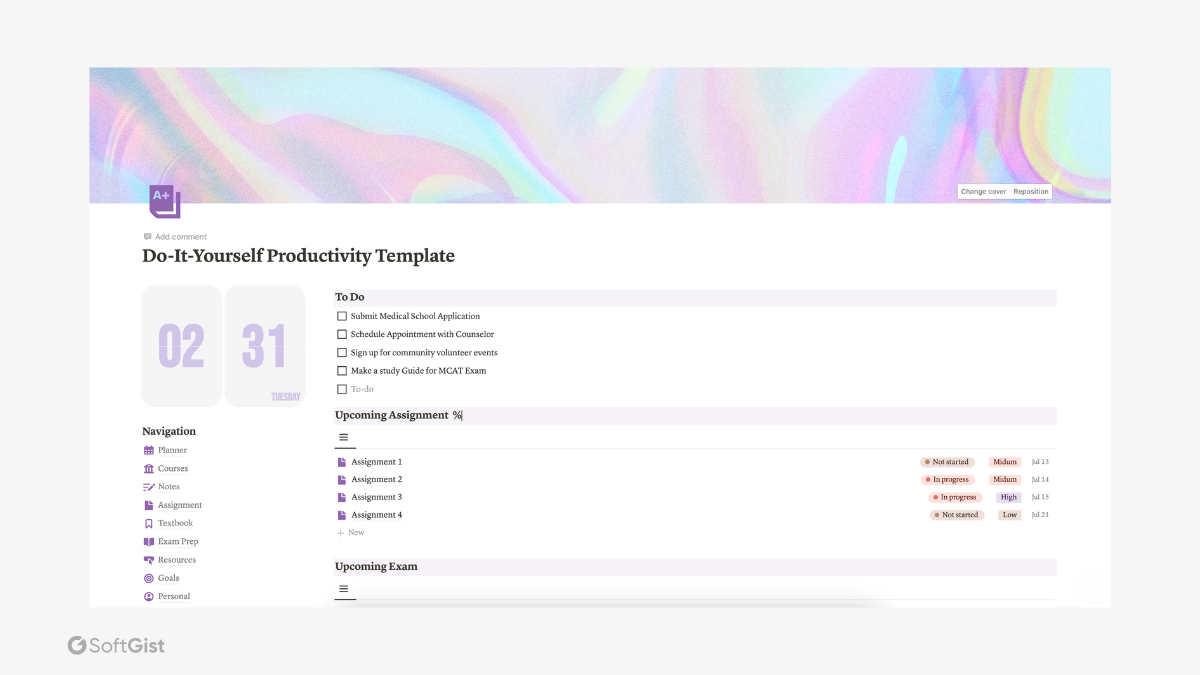 free notion template productivity template