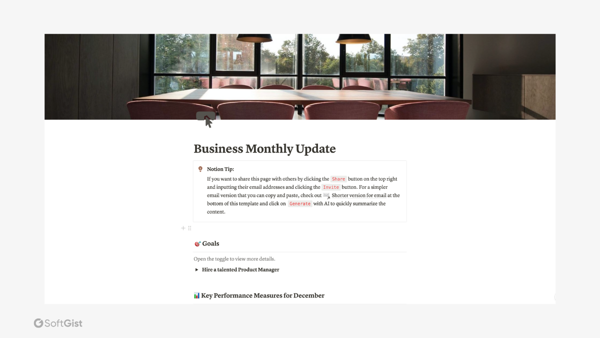 free notion template business monthly update