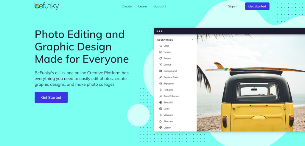 befunky landing page