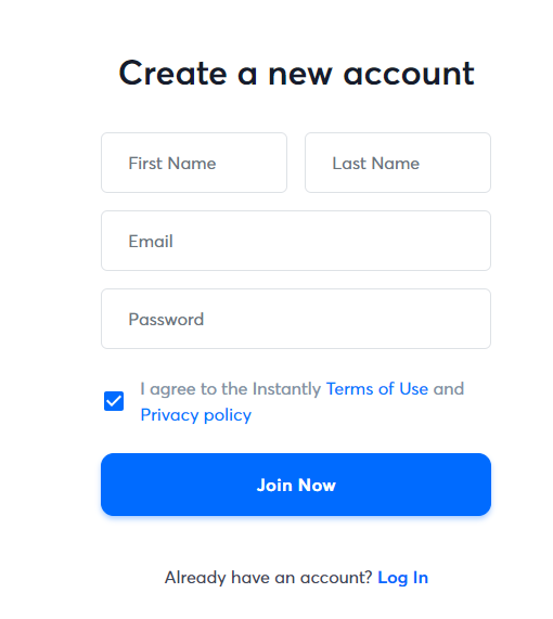 instantly ai sign up page