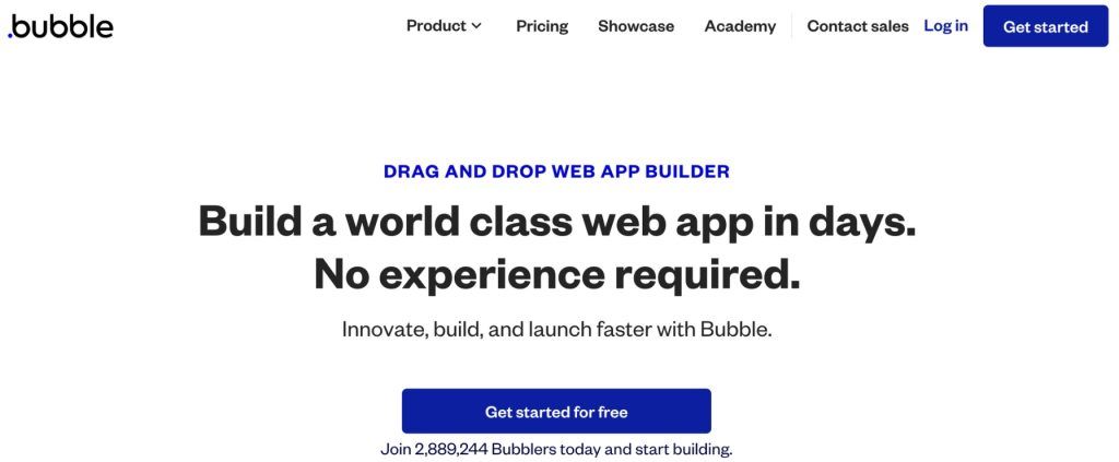 bubble landingpage screenshot