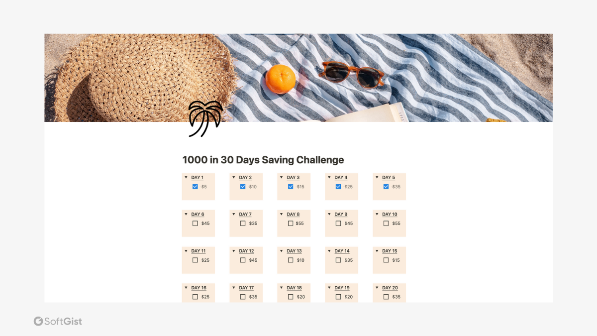free notion saving 1000 in 30 days challenge