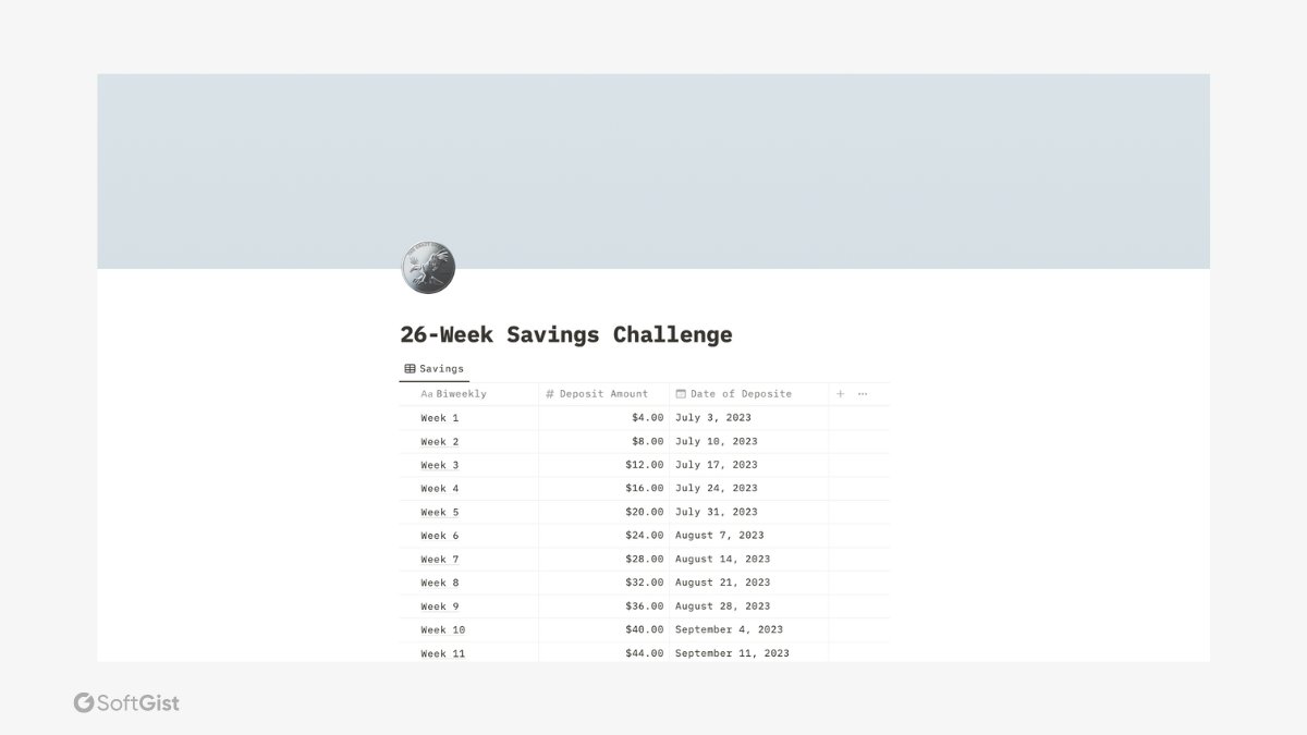 free notion saving challenge