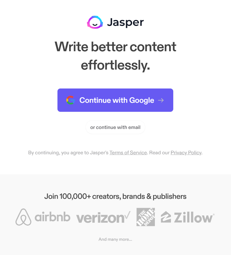 signup page for jasper ai