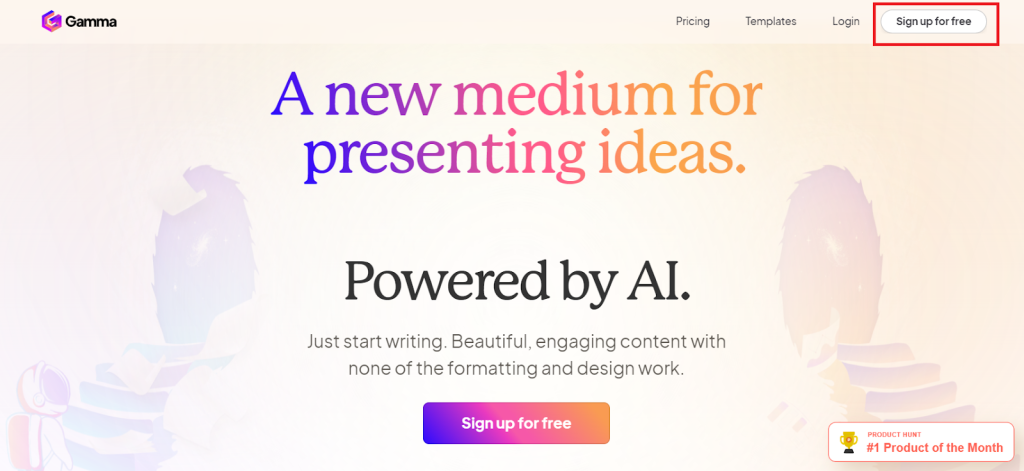 gamma ai landing page