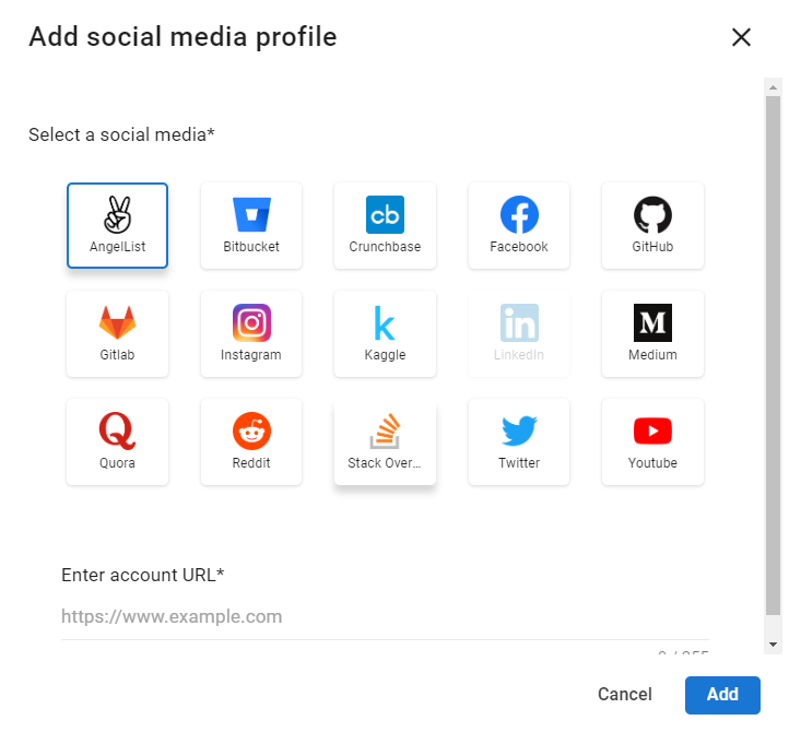 manatal add social media profiles