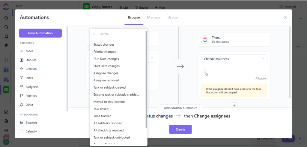 automation on clickup