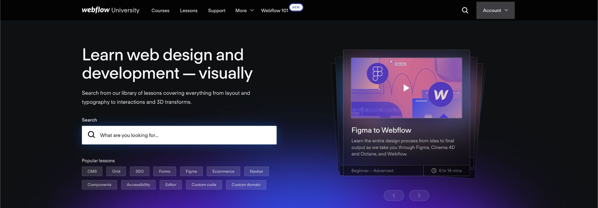 webflow university page screenshot