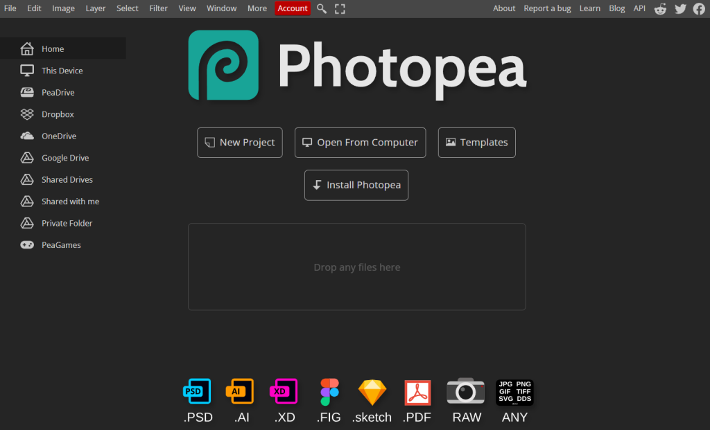 photopea landing page