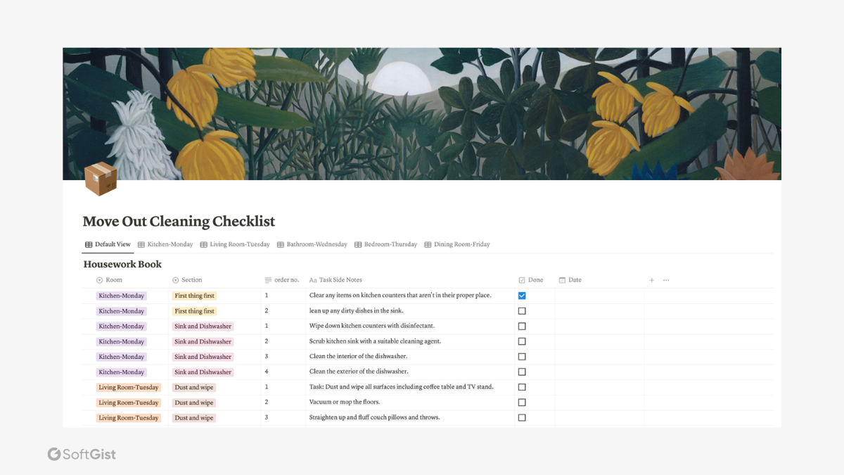free notion move out cleaning checklist
