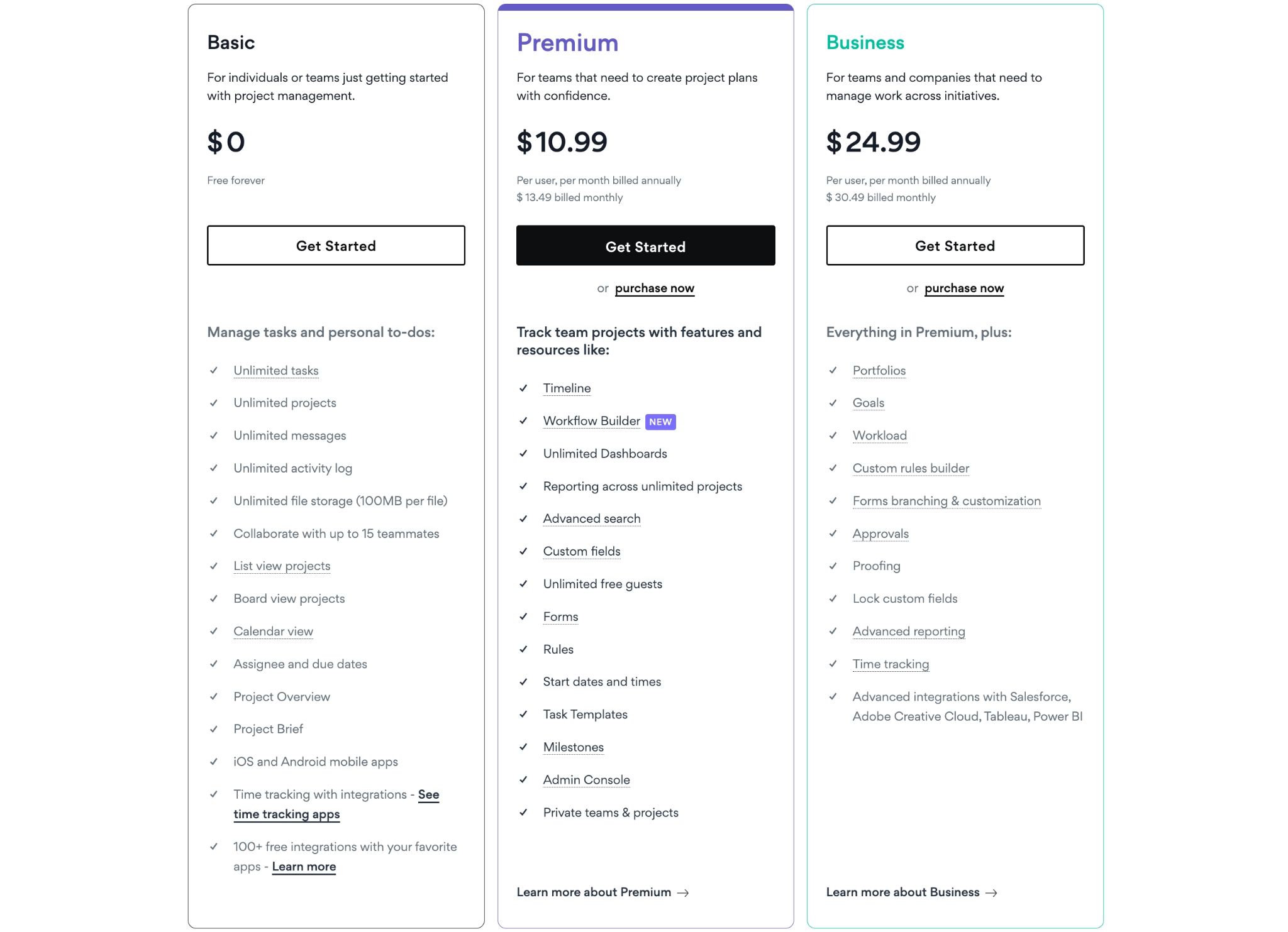 asana price and plan