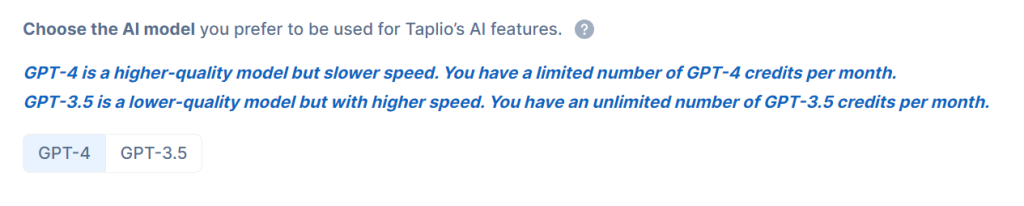 taplio ai model options