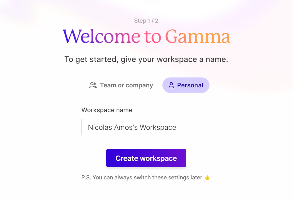 gamma ai creating workspace