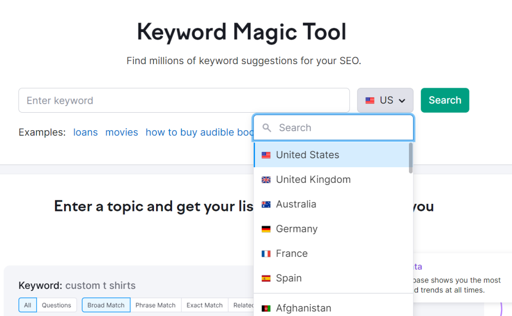 semrush magic keyword research tool