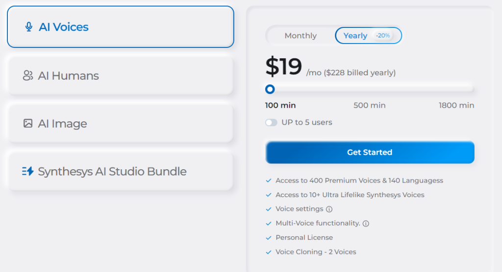 synthesys ai voices pricing