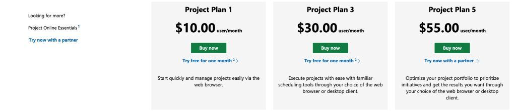 microsoft project price and plan