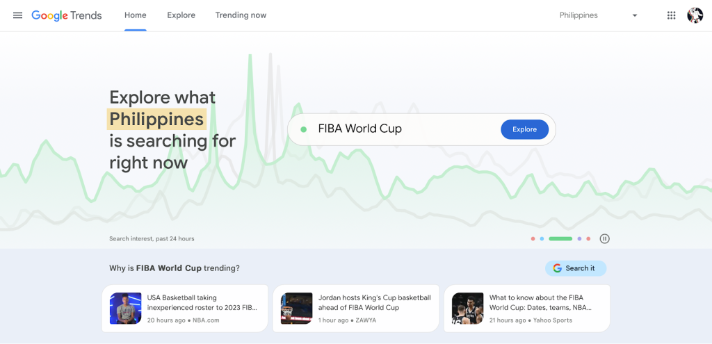 google trends landing page