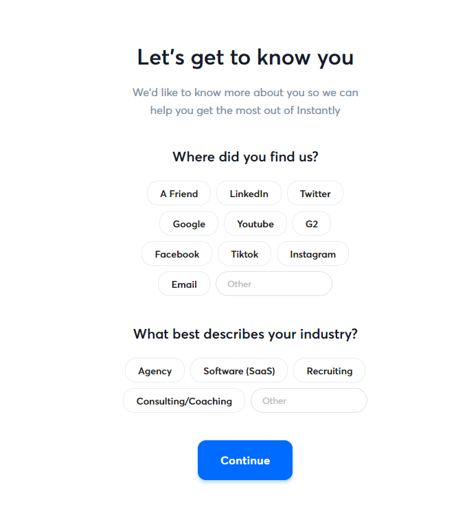 instantly ai onboarding questions