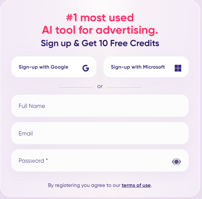 ad creative sign up page