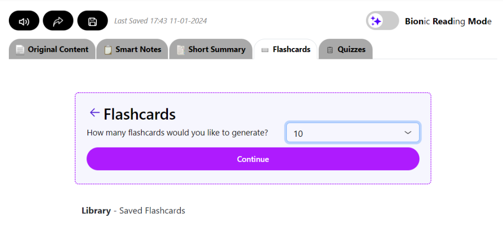mindgrasp specify number of flashcards