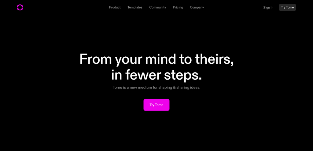 tome website landing page