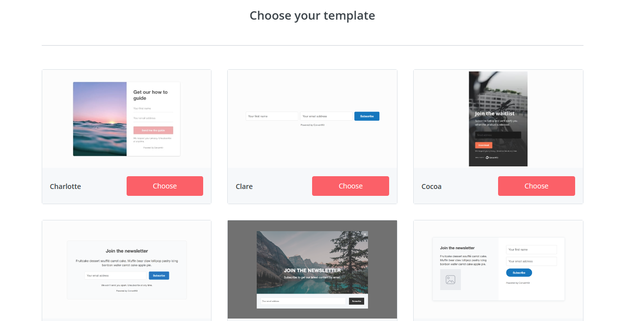 convertkit how to choose template