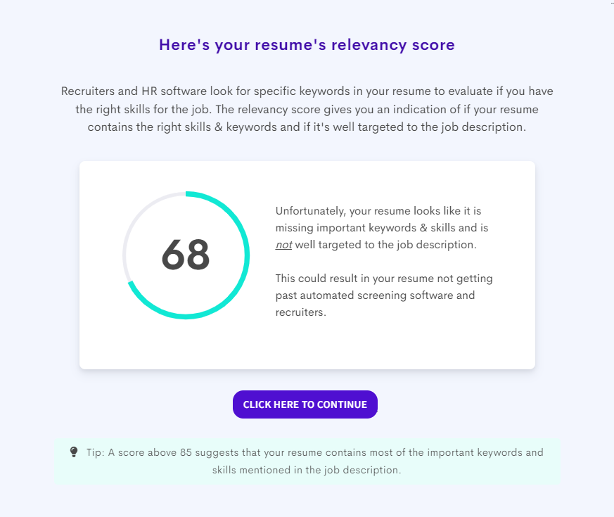 resume worded generated relevancy score