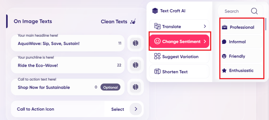 ad creative text editing options