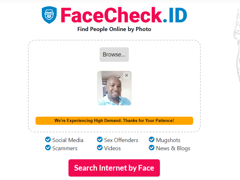 upload photo on facecheck id