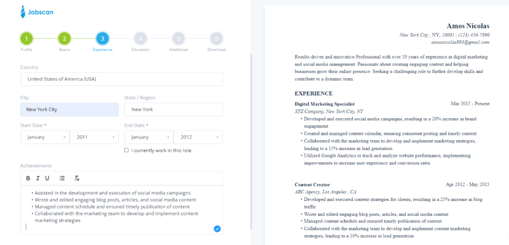 jobscan generated resume