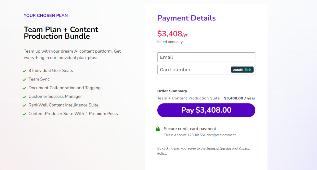 content at scale payment page