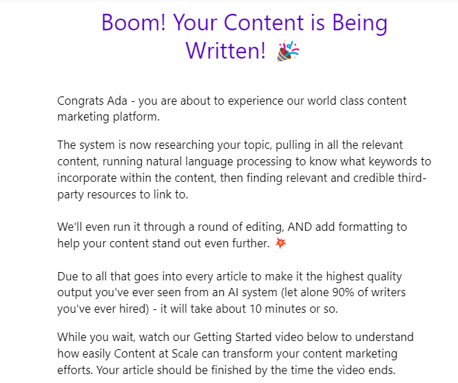 content is being written message