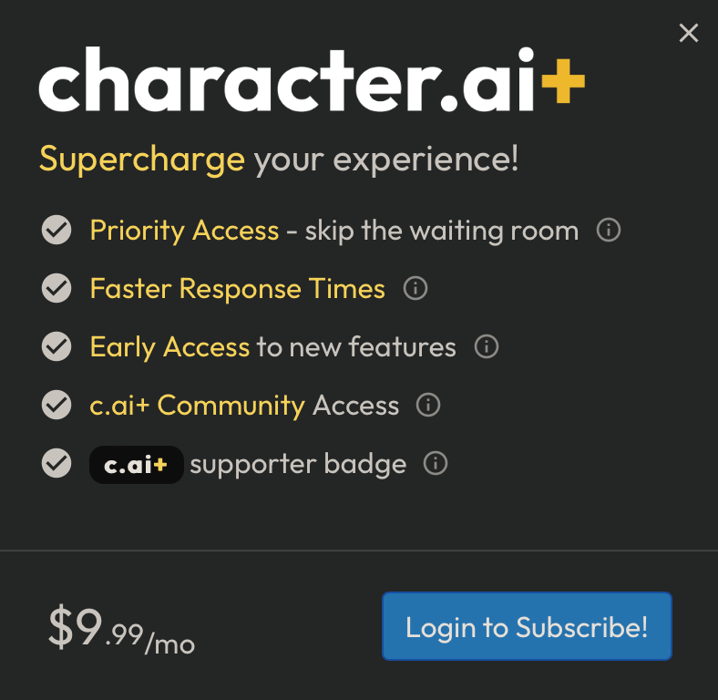 character ai pricing plan