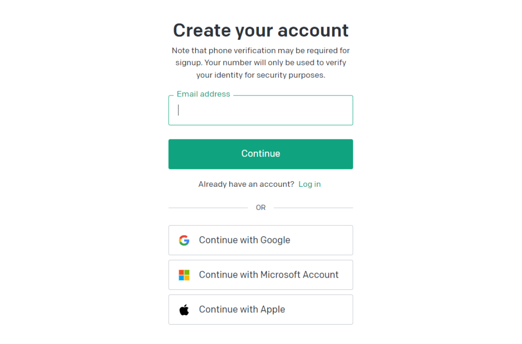 chatgpt create your account page