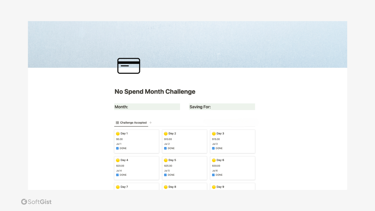 free notion personal saving challenge template