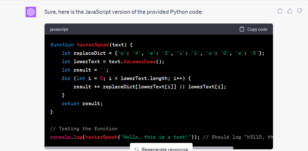 javascript version of the code
