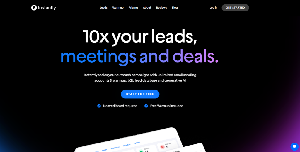 instantly ai landing page