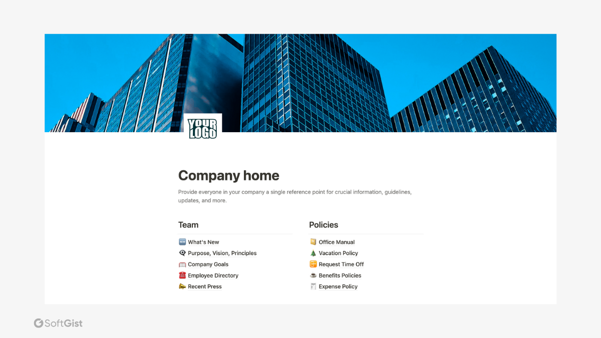 free notion template company home