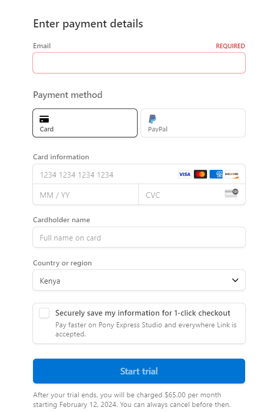 taplio enter payment details