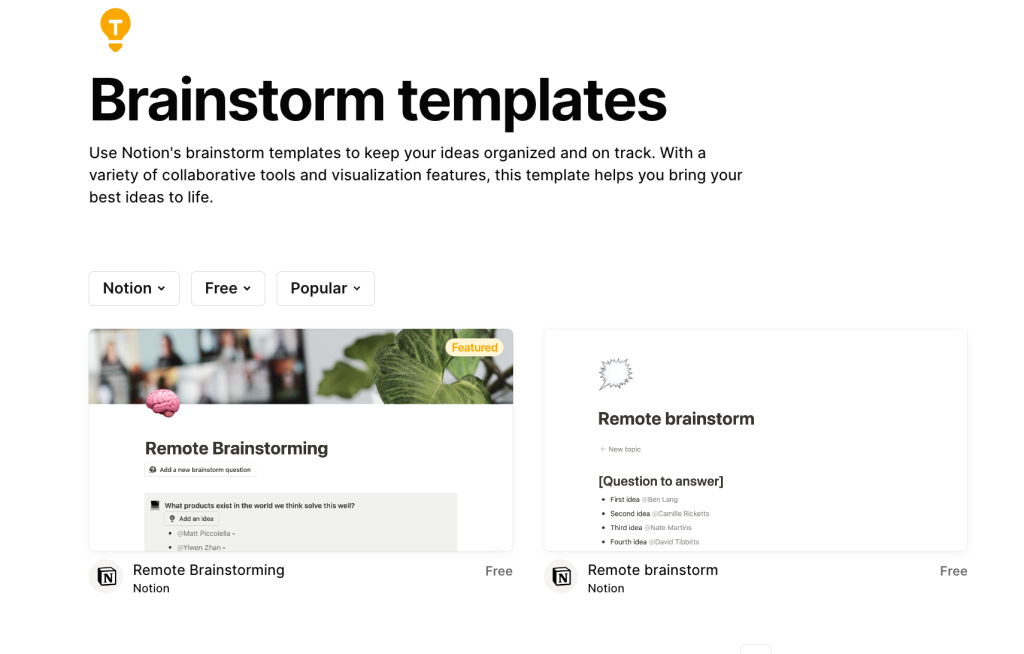 notion free customized brainstorm template