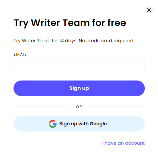 Writer sign up page