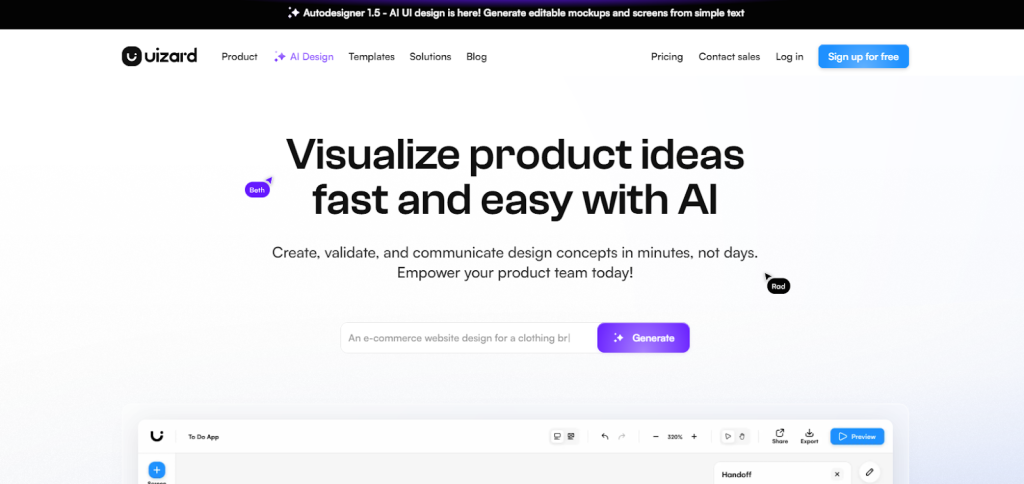 uizard landing page