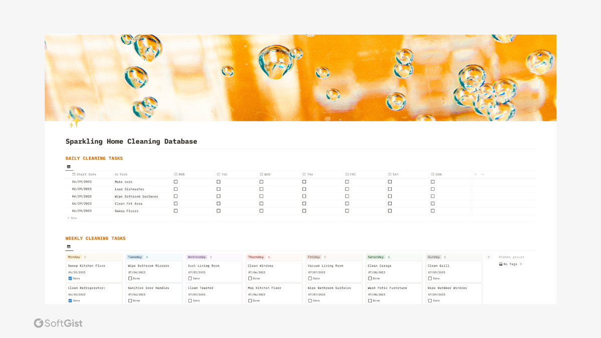 free notion home cleaning database